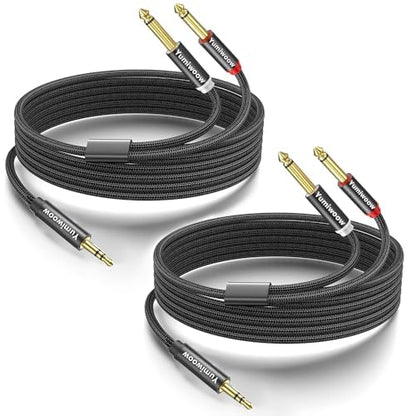 2Pack 16Ft 3.5mm TRS to Dual 6.35mm Stereo Cable 1/8 TRS to Dual 6.35mm 1/4 TS Mono Y Splitter Audio Cord Adapter for Smartphone, Mixer,PC, CD Player, Speakers and Home Stereo System - size: 16.4FT/2Pack