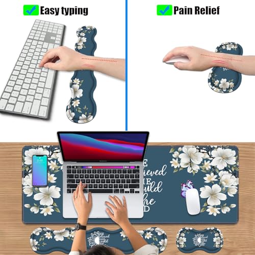Ergonomic Keyboard Wrist Rest & Mouse Pad Wrist Rest Set, She Believed She Could So She Did Inspirational Quote Large XXL Gaming Desk Mat 31.5"x 11.8" with Non-Slip Base for Home Office Study Gaming - color: She Believed She Could So She
