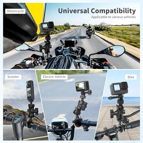 Bike Motorcycle Camera Mount Bundle Kit, 1/4 Screw & Tripod Mount Adapter, 360°Rotating Ball Head Base -Ballhead Arm Bracket Clamp for lnsta360/G0pro, Handlebar Stype(0.59"-1.38") 75013 - style: 35MM handlebar