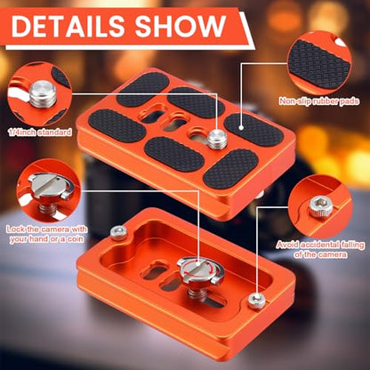 Frienda 2 Pieces Metal Quick Release Plate with 1/4''-20 Camera Screw Tripod Mount Plate Fits Standard for DSLR Camera Tripod Ball Head(Orange,Pu60) - color: Orange, style: PU60