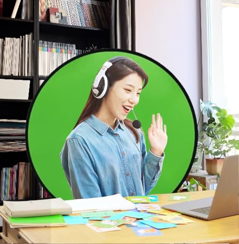 Portable Collapsible Webcam Backdrop with Package Bag, Background Green Screen, Wrinkle-Resistant Fabric, Attachable, Easy Setup, Perfect for Zoom, Webex, Teams, D44''