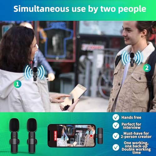 Wireless Lavalier Microphone - Mini Wireless Microphone with Rotatable Clip for iPhone Android, Clip-On Mini Mic for Phone Video Recording, Noise Reduction, Plug & Play (Grey)