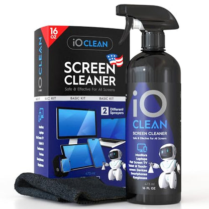 Screen Cleaner Spray (16oz - 473ml) – Best Large Cleaning Kit for LCD LED OLED TV, Smartphone, iPad, Laptop, Touchscreen, Computer Monitor, Electronic Devices, Microfiber Cloth Wipes and 2 Nozzles - size: 16.9 Fl Oz (Pack of 1)