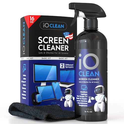 Screen Cleaner Spray (16oz - 473ml) – Best Large Cleaning Kit for LCD LED OLED TV, Smartphone, iPad, Laptop, Touchscreen, Computer Monitor, Electronic Devices, Microfiber Cloth Wipes and 2 Nozzles - size: 16.9 Fl Oz (Pack of 1)