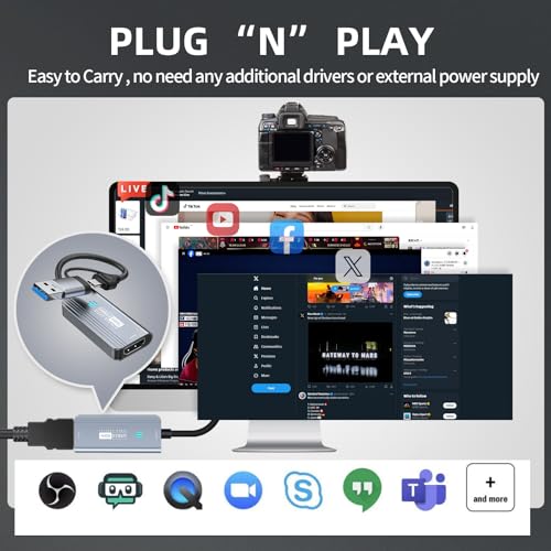 Papeaso Video Capture Card, 4K HDMI to USB/USB C 3.0 Capture Card, 1080P 60FPS Video Capture Device, for Streaming, Teaching,Gaming, Video conferencing or Live Broadcasting - color: Grey-A/C
