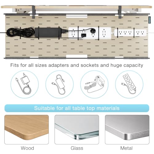 No Drill Under Desk Cable Management Tray, 45.2" Felt Cord Organizer | Convertible Cable Tray & Privacy Panel, Clamp or Screw Mount, Pegboard Wire Management, Dual-Layer Felt, Standing Desk