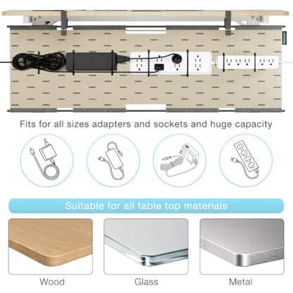 No Drill Under Desk Cable Management Tray, 45.2" Felt Cord Organizer | Convertible Cable Tray & Privacy Panel, Clamp or Screw Mount, Pegboard Wire Management, Dual-Layer Felt, Standing Desk