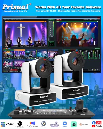 Prisual Ultra 4K PRO NDI PTZ Camera Gen 5, 30x Optical Zoom, 1/1.8" UHD CMOS 8.42MP, 4K 60P AI Tracking, HDMI SDI USB3.0&2.0 for Church, Freed Support(Official NDI 6 & NDI HX3 Certified)TEM-4K30N PRO - color: White