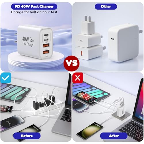 10FT iPhone 17 16 15 Pro Charger,2Pack 10Foot USB C to C Woven Cable Cord 40W USB C Apple Charger 4 Port PD&AC Charge Block Fast Charging for iPhone 17 Air/17 16 15 Pro Max/16e/16 Plus/15/15 Pro/iPad - size: 10FT C-C