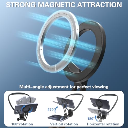 Beviliu Magnetic Neck Phone Holder for Recording, Hands Free POV/Vlog Neck Mount with Chest Strap, Video Filming for Cooking/Riding, Content Creator for iPhone 16 15 14 13 12 Android GoPro Insta360