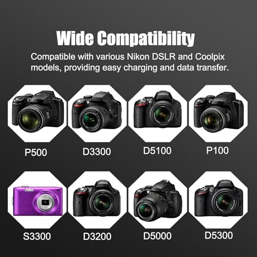 5FT USB Charging Cable Compatible with Nikon Cameras SLR, DSLR, Coolpix Models (D3300 D750 D5300 D7200 D3200 L340 L32 L22 A10 S S3700 S6500 S3500 S6600 S6300),UC-E6, UC-E16, UC-E17, UC-E23