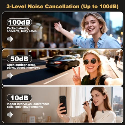 Wireless Lavalier Mini Microphone for iPhone ipad Android, 30H Long Battery Life, 100FT Wireless Range, Noise Cancellation, Plug & Play for Vlogging, Video Recording, Podcast, YouTube, TikTok