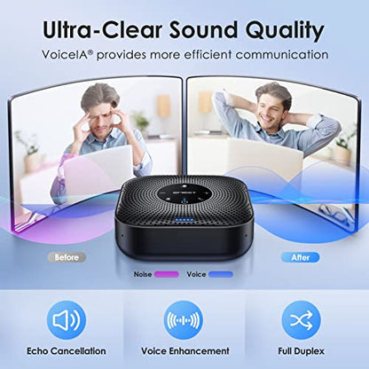 EMEET Conference Speakerphone M0 Plus, 4 AI Mics 360° Voice Pickup, Noise Reduction, USB C Speaker, Bluetooth Conference Speaker for 8 People w/Daisy Chain for 16 Compatible with Leading Software - size: Advanced M0 PLUS for 8 People