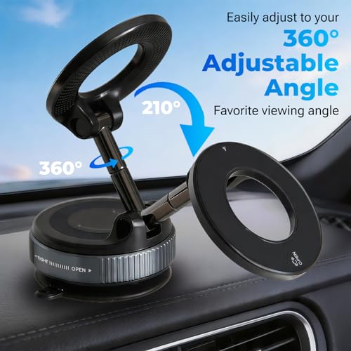 Magnetic Car Phone Mount for Magsafe 88LBS Ultra Suction Cell Phone Holder for Car Dashboard 360° Adjustable Vacuum Car Phone Holders for Your Car Compatible with iPhone 17-12 Pro Max