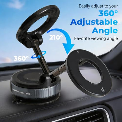 Magnetic Car Phone Mount for Magsafe 88LBS Ultra Suction Cell Phone Holder for Car Dashboard 360° Adjustable Vacuum Car Phone Holders for Your Car Compatible with iPhone 17-12 Pro Max