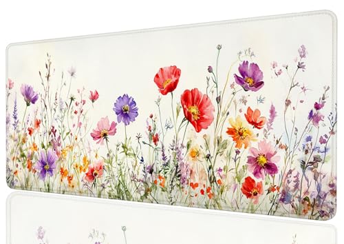 Watercolor Flowers Desk Mat Gaming Desk Pad Large Mouse Keyboard Pad Floral Boho Vintage Aesthetic Desktop Mat for Keyboard and Mouse Extra Large Full Desk Computer Pads Desk Decor 31.5" x 11.8" - color: Watercolor Flowers, size: 31.5L x 11.8W inches
