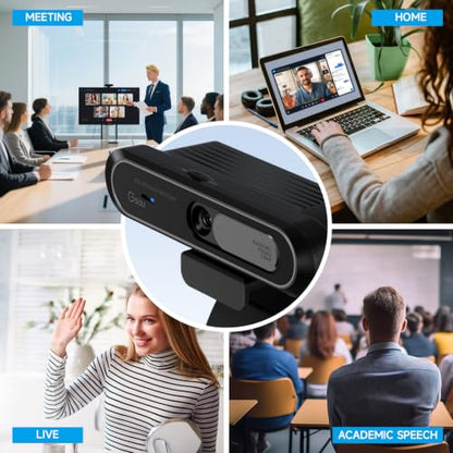 Gsou Wireless Webcam 1080P Full HD with Auto Electric Privacy Cover -2.4G Rechargeable Wireless Computer Camera with Manual Focus Ring, Half-Day Battery Life, Webcam for Streaming, Teams, Zoom, PC/Mac