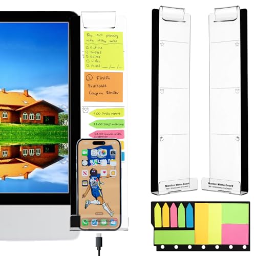 Barelove 2 Pack Monitor Memo Board (Left & Right) + Sticky Notes, Office Desktop Computer Students Accessories Multifunction Acrylic Screen Message Pad Side Panel - style: Left & Right