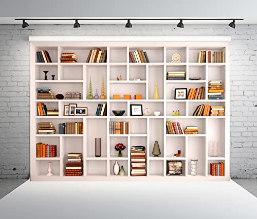 BELECO 10x6.5ft Fabric White Bookshelf Photography Backdrop School Library Modern Office Bookcase Backdrop Home Office Zoom Meeting Video Conferencing Backdrop Graduation Decor Portrait Shoot Props - size: 10x6.5FT