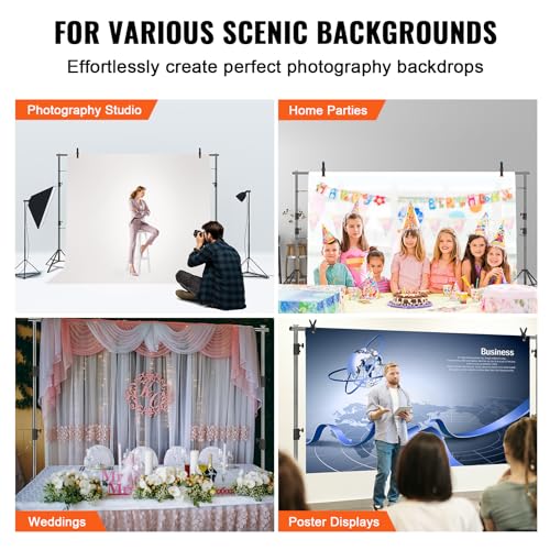 VEVOR 11.5 x 9.6 ft Heavy Duty Backdrop Stand, Height Adjustable Photography Backdrop Stand, Background Support System with 6 Clamps and A Carry Bag, for Party, Wedding, Display, Photo - size: 10 x 12 Ft