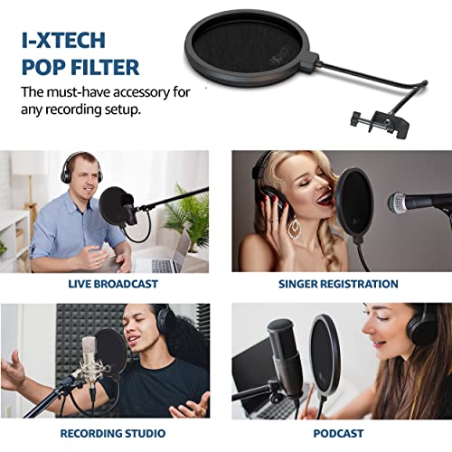 IXTECH Pop Filter for Mic Pop Filter for Blue Yeti Microphone Pop Filter Mic Pop Filter Dual Layered Sound Shield Guard Windscreen with a Flexible 360 Degree Gooseneck Clip Stabilizing.