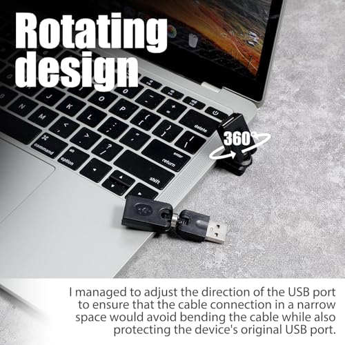 2 Pack USB 90 Degree Adapter, USB Male to Female USB2.0 Adapter | Rotatable 360 Degree Black Adjustable USB Right Angle Adapters Extension Adapters Convertor