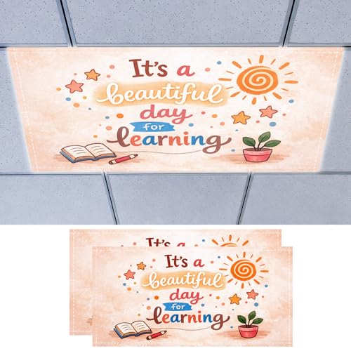 Nuxovilar 2 pack Light Covers Classroom It's a beautiful day design Polyester 4x2 Feet Light Covers for Ceiling Lights Decorative Filter for Classroom Office Home - color: Mi07832-2pcs