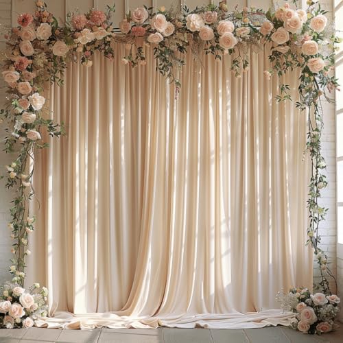 10x10ft Wrinkle Free Backdrop Curtain for Parties Soft Fabric Drapes Wedding Cream Curtain Backdrop for Birthday Party Decorations Background for Photography 5x10ft,2 Panels - color: Cream, size: W5' X H10'(2 Panels)