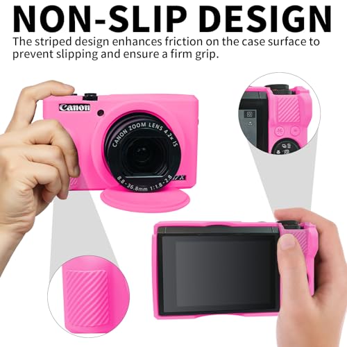 G7X Mark III Case, Soft Silicone Protective Case Cover for Canon Powershot G7X Mark III Digital Camera, Durable Camera Body Skin Protector with Removable Lens Cover - Rosy Pink - color: Rosy Pink