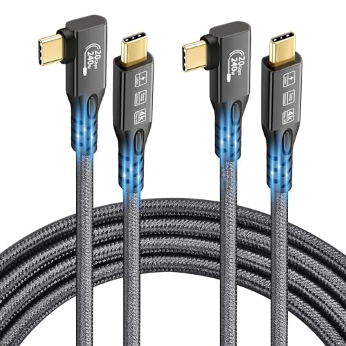 USB C 3.2 Gen2x2 20Gbps Cable, 90Degree USB C 4K@60Hz UHD Video 5A/240W PD3.1 Fast Charge Cord with E-Marker Compatible with Thunderbolt 3/4 (1M+1M Degree) - size: 1M+1M Degree