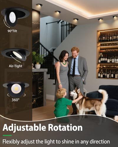 zouzai 4 Inch Gimbal LED Recessed Lights, Black, 12 Pack, with Junction Box, 360°+ 90° Adjustable, 5CCT 2700K-5000K, Dimmable, Canless Eyeball Downlight, CRI90+, 980LM 10W 120V, ETL - color: Black-4 inch, size: 12 Pack