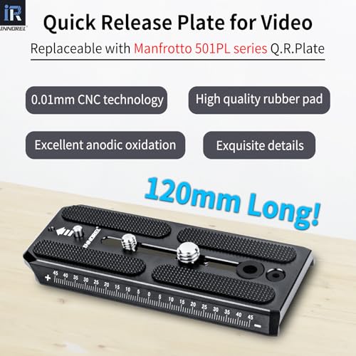 Universal Replacement Quick Release Plate 120mm Long 50mm Width INNOREL 2 Pieces QV120 Mount with 1/4" and 3/8" Screws for Manfrotto 501PL Series Video Fluid Head,Innorel f60,DSLR Cameras,Camcorders - size: Pack of 2