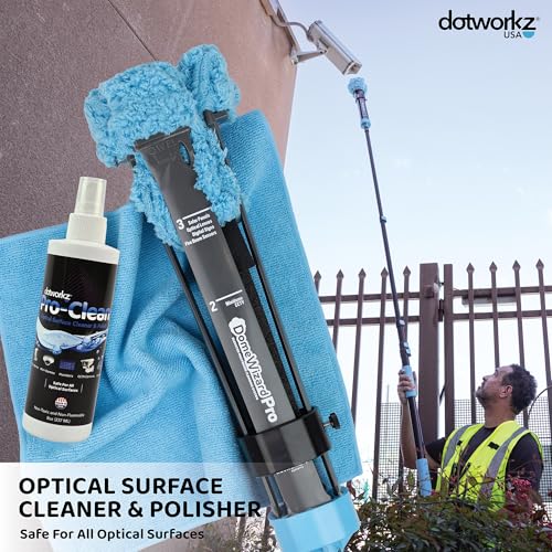 DomeWizard™ Compact Security Camera Cleaning Kit with Pole – Streak-Free Lens Cleaner for Dome, PTZ, Mini Dome & Bullet Cameras – Reusable Microfiber Mitt + 8oz Cleaning Solution - size: 13' Cleaning Kit