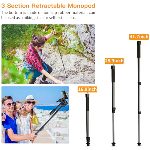 Camera Tripod 66.7 Inch, Patented 3-Way Rotating Portable Cameras Stand Professional Aluminum Travel Phone Camera Mount Monopod for Camera, Smartphone, Suitable for Various Live Vlogging - size: 67 inch