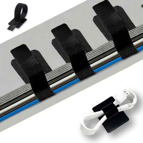 20 Pack Under Desk Cable Management Clips, Adjustable Hook-and-Loop Wire Holders for Home Office PC Gaming Setup