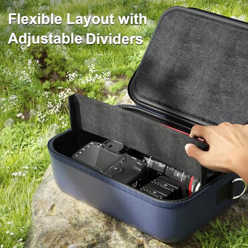 ProCase Hard Shell Camera Case for Canon Rebel T7/EOS R100/R50/DSLR/SLR/Nikon/Sony/Mirrorless Cameras, Soft Padded Digital Camera Travel Bag with 1 Shoulder Strap and 3 Adjustable Dividers -Navy - color: Navy