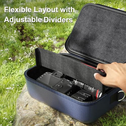 ProCase Hard Shell Camera Case for Canon Rebel T7/EOS R100/R50/DSLR/SLR/Nikon/Sony/Mirrorless Cameras, Soft Padded Digital Camera Travel Bag with 1 Shoulder Strap and 3 Adjustable Dividers -Navy - color: Navy
