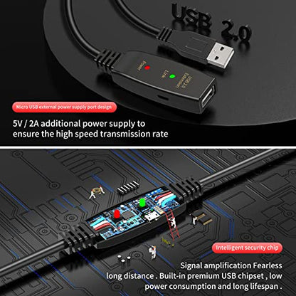 50FT Active USB Extension Cable 2.0 Male to Female with A Extension chipset Signal Booster - Active Extension/Repeate - color: USB 2.0 Extension Cable Black, size: 50FT