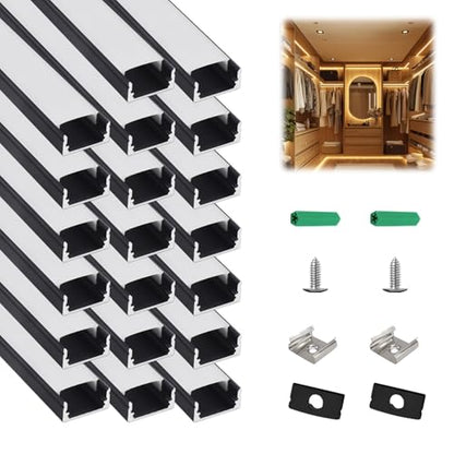 Black LED Channel 20-Pack, 3.3ft/1m LED Aluminum Channel with Diffuser Cover, U-Shape Aluminum LED Channel for Under Cabinet Lighting, LED Diffuser Channel Strip Light Track, fits up to 12mm Strips - color: Black Aluminum + White Cover, size: 3.3FT/20P/#0