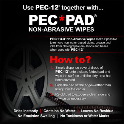 PEC-12 Photographic Emulsion Cleaner Kit and PEC-PAD Lint Free Non-Abrasive Wipes 4"x4" 100 Sheets per/Pkg - for Cleaning Film, Photo Negative, B&W Slide - Dropper Tip (59ml) 2oz - size: 1 Fl Oz (Pack of 2)