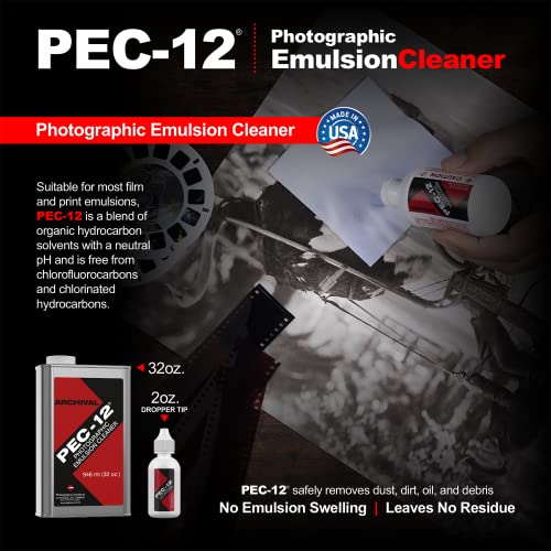 PEC-12 Photographic Emulsion Cleaner - Remove Non-Water Based Stains, Grease & Ink from Emulsions and Bases - For Cleaning 35mm Film, Photo Negative, B&W Slide (32oz) - size: 32 Fl Oz (Pack of 1)