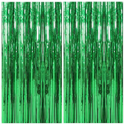 2 Pack Foil Curtain Backdrop Green Metallic Tinsel Foil Fringe Curtains Photo Booth Props for Birthday Wedding Engagement Baby Shower Bachelorette Christmas Holiday Celebration Party Decorations - color: Green, size: 2 Pcs