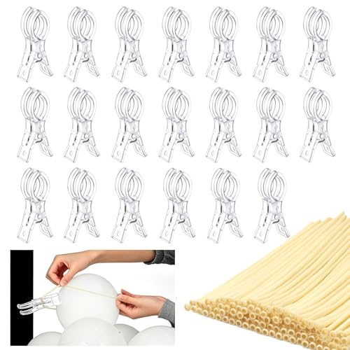 20 Pack Clips for Balloon Arch & 100 Pcs Long Skinny Balloons - Clear Heavy-Duty Clamps for Backdrop and Balloon Decoration Kit, Balloon Clips for Balloon Arch Birthday Party Crafts Photography Studio - color: 20 Transparent Clips + 100 Transparent Balloo