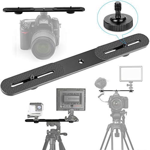 EXMAX® Flash Bracket Holder for 1/4" Screw Tripod Light Stand DSLR Camera Aluminum Alloy, 1/4" Screw Mount Dual Mount Extension Bar for DSLR Camera, Tripod, Light Stand, LED Video Light, Speedlight