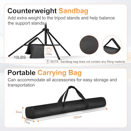 Backdrop Stand, 10x7ft(WxH) Photo Background Stand Adjustable Support Kit with 2 Crossbars, 8 Backdrop Clamps, 2 Sandbags and Carrying Bag for Parties Photography Wedding Decoration - size: 7×10ft