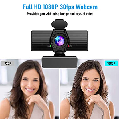 LITEPRO Webcam with Microphone & Privacy Cover, 1080P HD Web Computer Camera, USB Plug and Play Laptop PC Desktop Camera, Works with Zoom, Skype, Teams, Video Conferencing/Recording/Streaming