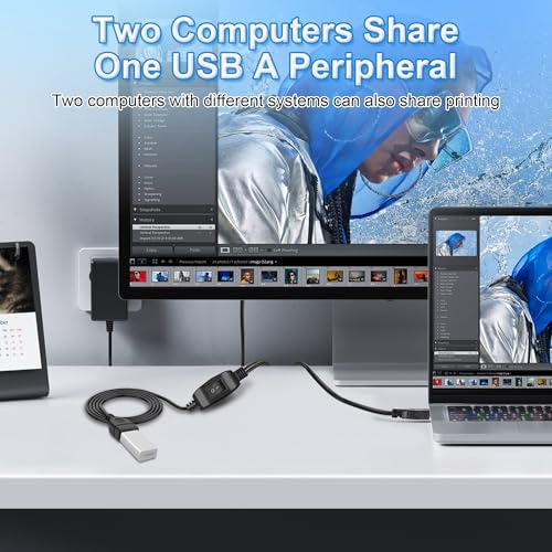 USB Splitter 1 in 2 Out, Printer Cable Splitter for Two Computers, Dual USB Male to Female Compatible Printer, Scanner or Other Devices