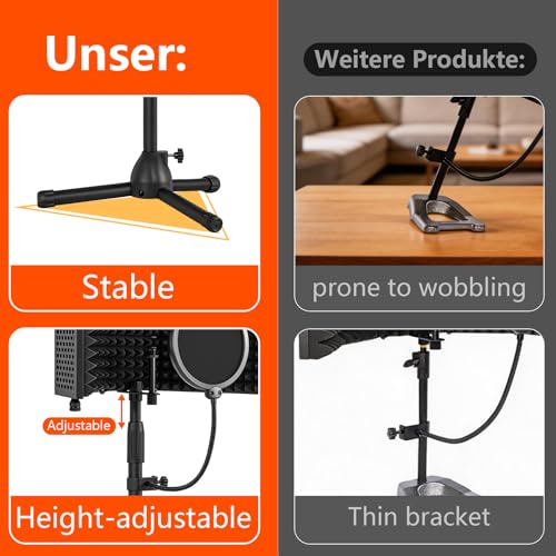 Desktop Microphone Isolation Shield with Tripod Stand Curved Panel, Foldable Microphone Sound Shield, Studio Mic Sound Absorbing Foam Reflector for Studio Recording - size: Standard