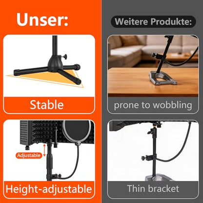 Desktop Microphone Isolation Shield with Tripod Stand Curved Panel, Foldable Microphone Sound Shield, Studio Mic Sound Absorbing Foam Reflector for Studio Recording - size: Standard