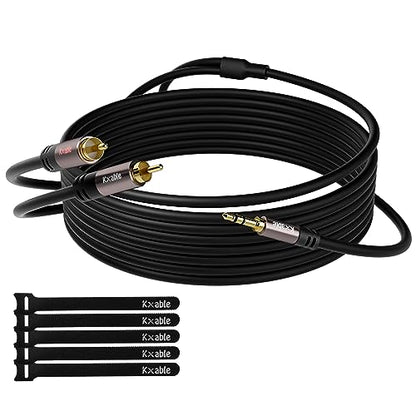 3.5mm to RCA Cable 15FT, 2 Male RCA to Aux Stereo Audio Adapter, Hi-Fi Sound Auxiliary Y Splitter Cord, Shielded 1/8 to 2RCA Cable for Headphone, MP3, Tablet, Speaker, HDTV, Phone and More - size: 15 Feet